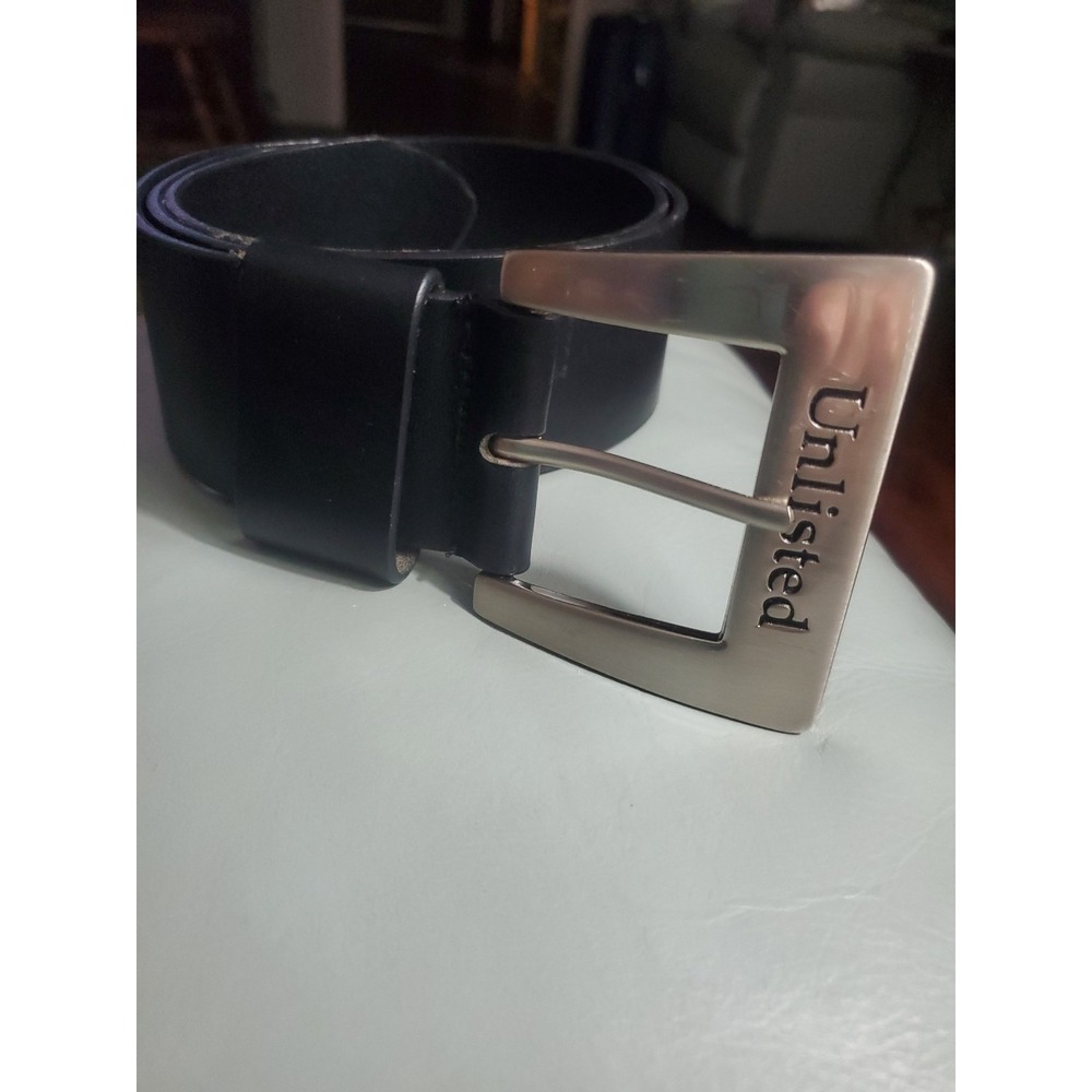 Kenneth Cole Black Genuine Full Grain Leather Belt - Women's Size 30 Silver Tone